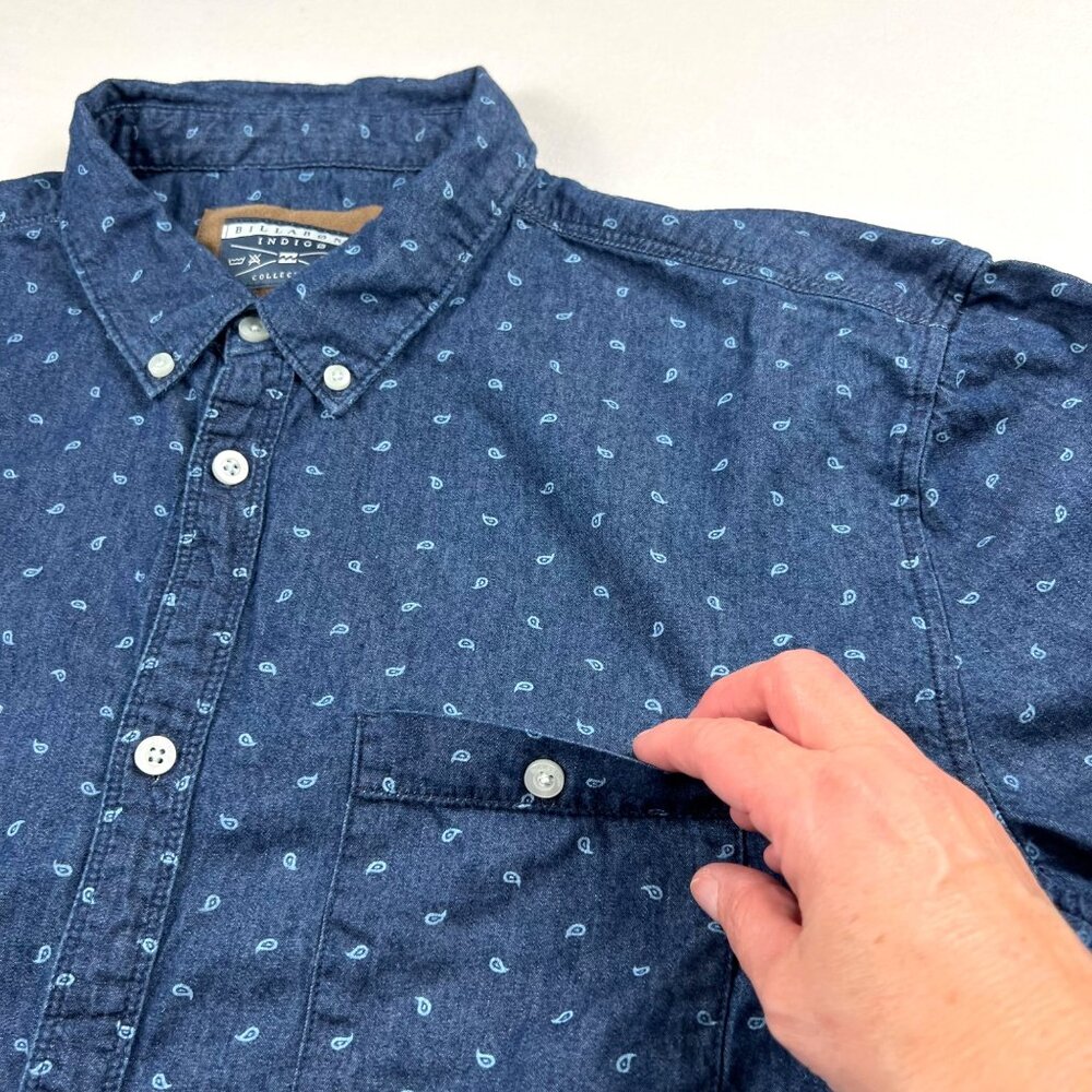 Billabong Indigo Collection XL Mens Button-Up Paisley Shirt Cotton Long Sleeve - Picture 7 of 13